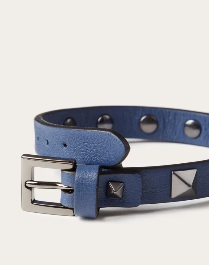 Pulsera de piel Rockstud con tachuelas de rutenio