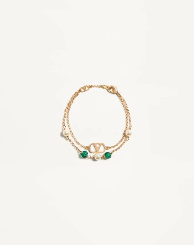 Pulsera Vlogo Signature de metal, perlas y cristal moleteado