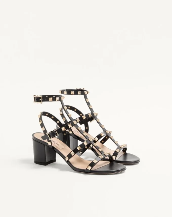 Sandalias con correa al tobillo Rockstud de piel de becerro de 60 mm