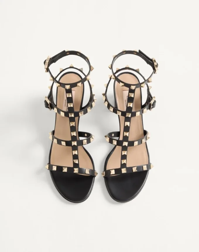 Sandalias con correa al tobillo Rockstud de piel de becerro de 60 mm