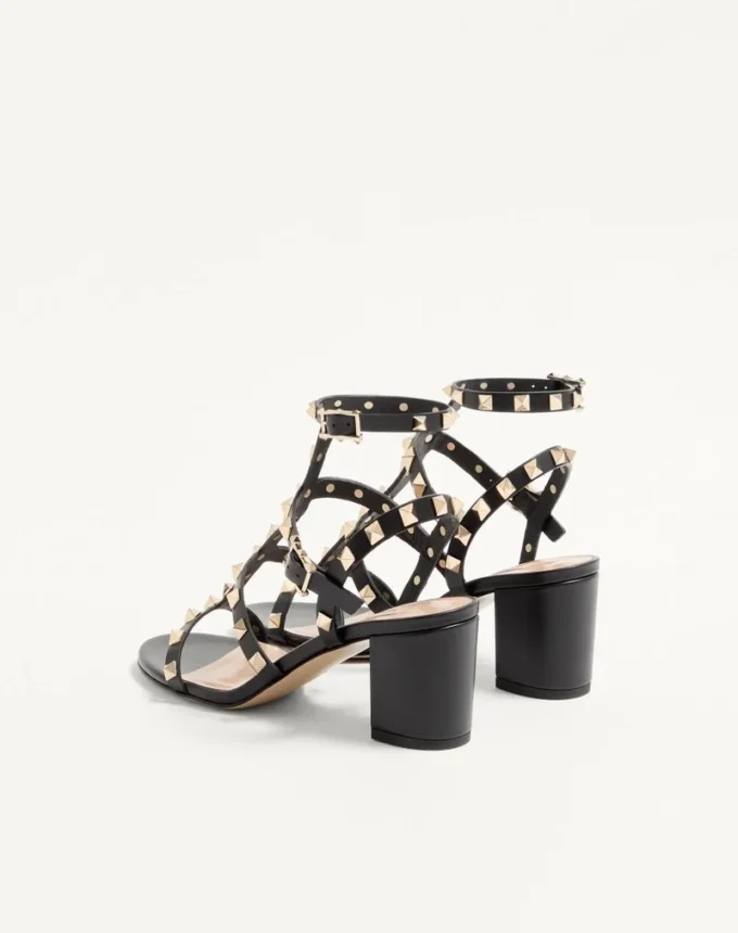 Sandalias con correa al tobillo Rockstud de piel de becerro de 60 mm