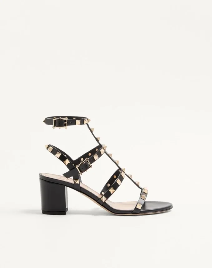 Sandalias con correa al tobillo Rockstud de piel de becerro de 60 mm