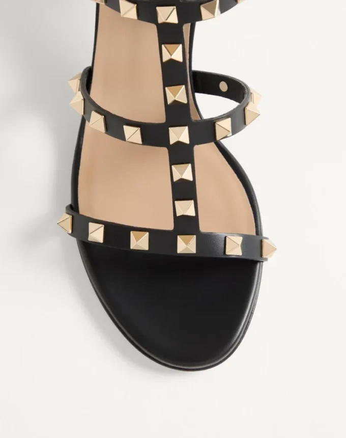 Sandalias con correa al tobillo Rockstud de piel de becerro de 60 mm