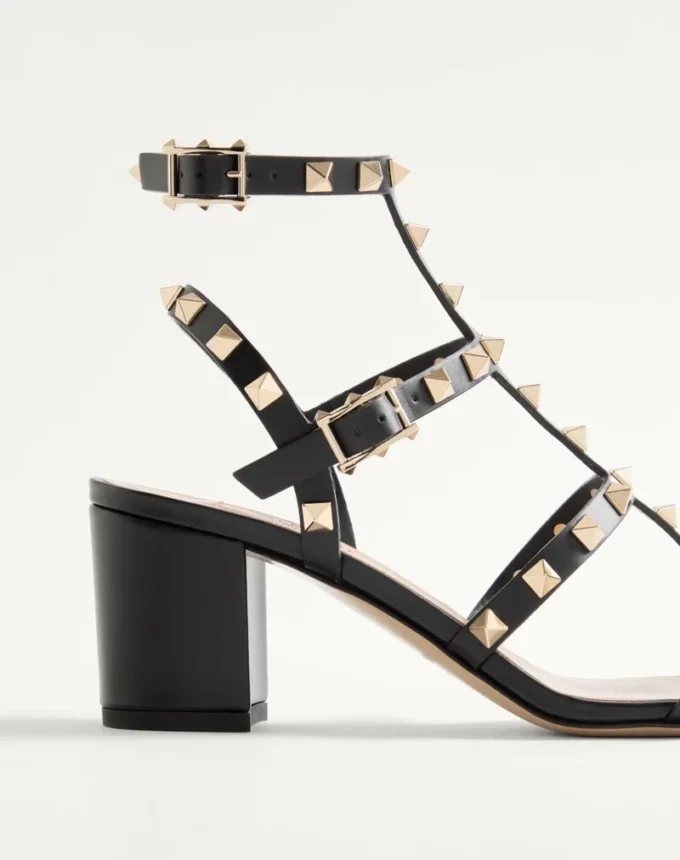 Sandalias con correa al tobillo Rockstud de piel de becerro de 60 mm