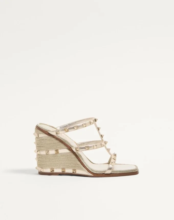 Sandalias con cuña Rockstud en napa laminada con bordado Cornely 100 mm