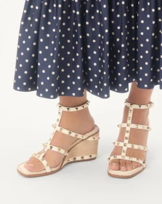 Sandalias con cuña Rockstud en piel de becerro con bordado Cornely 80 mm