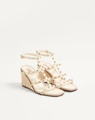 Sandalias con cuña Rockstud en piel de becerro con bordado Cornely 80 mm