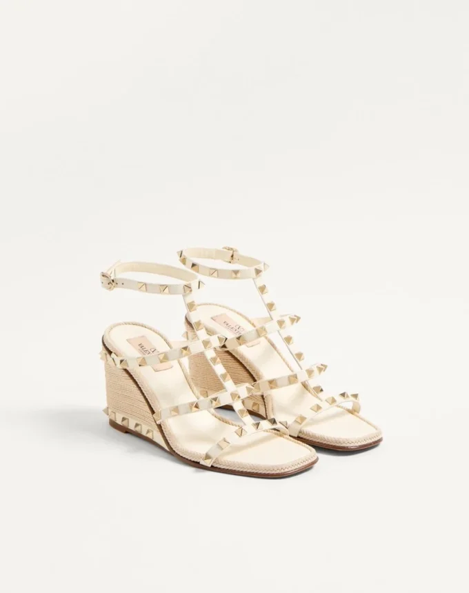 Sandalias con cuña Rockstud en piel de becerro con bordado Cornely 80 mm