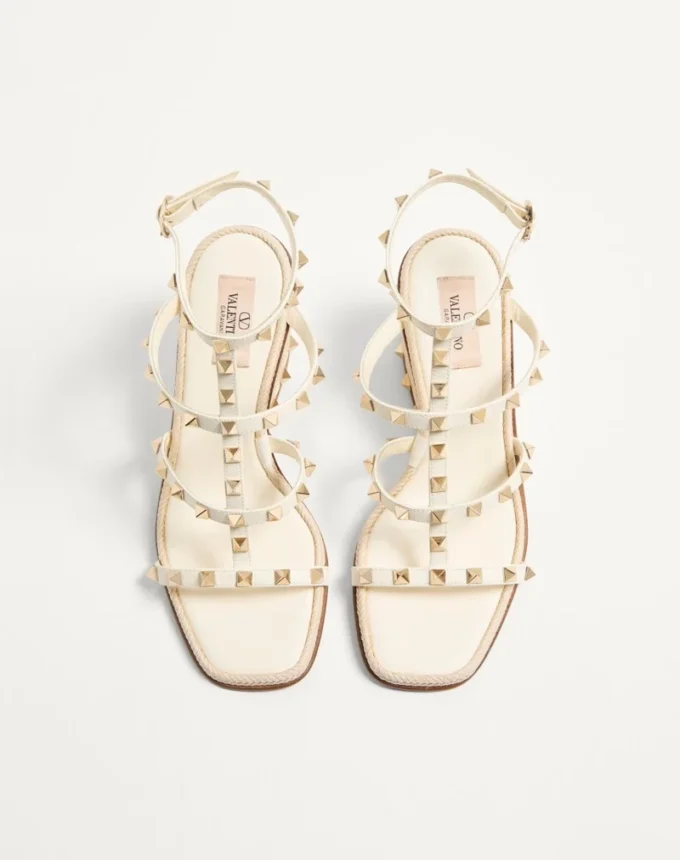 Sandalias con cuña Rockstud en piel de becerro con bordado Cornely 80 mm