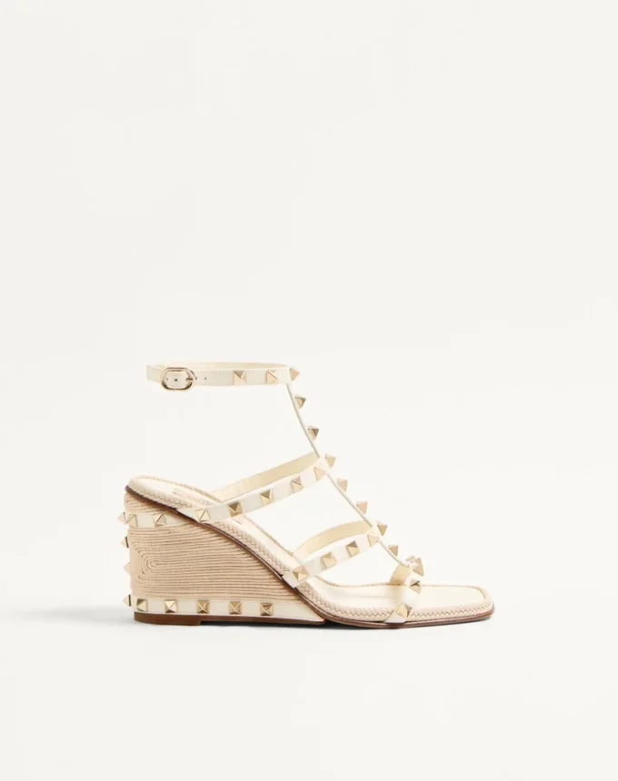 Sandalias con cuña Rockstud en piel de becerro con bordado Cornely 80 mm