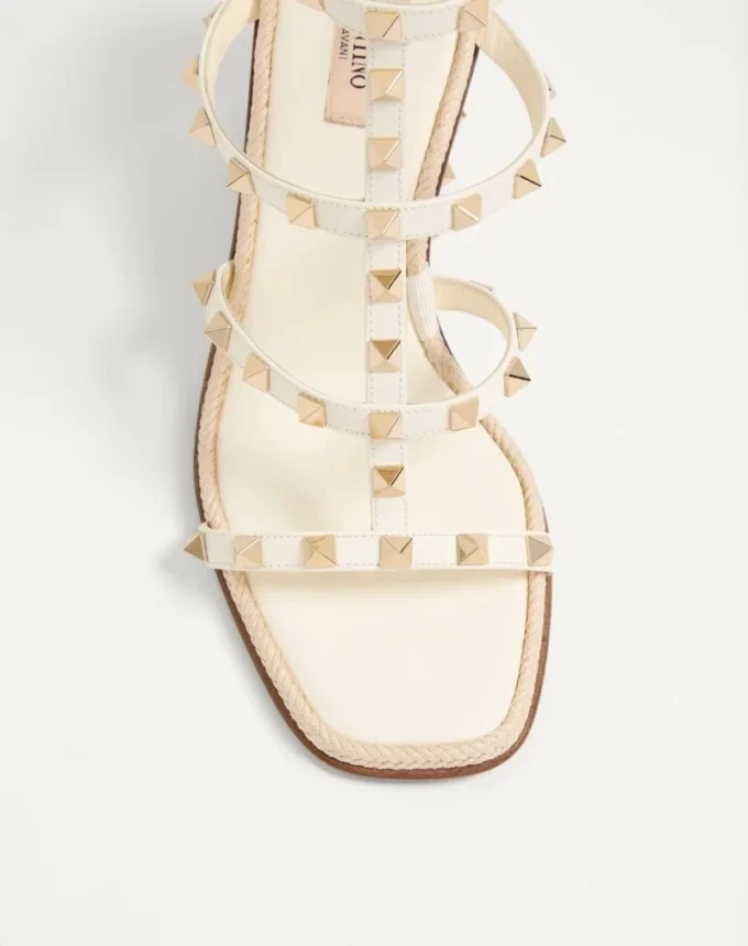 Sandalias con cuña Rockstud en piel de becerro con bordado Cornely 80 mm