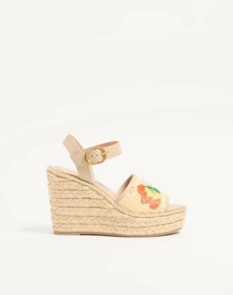 Sandalias de cuña de rafia Bribri con bordado floral de 115 mm
