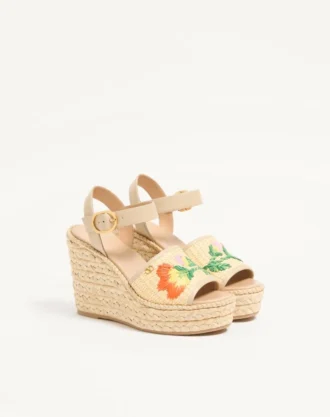 Sandalias de cuña de rafia Bribri con bordado floral de 115 mm