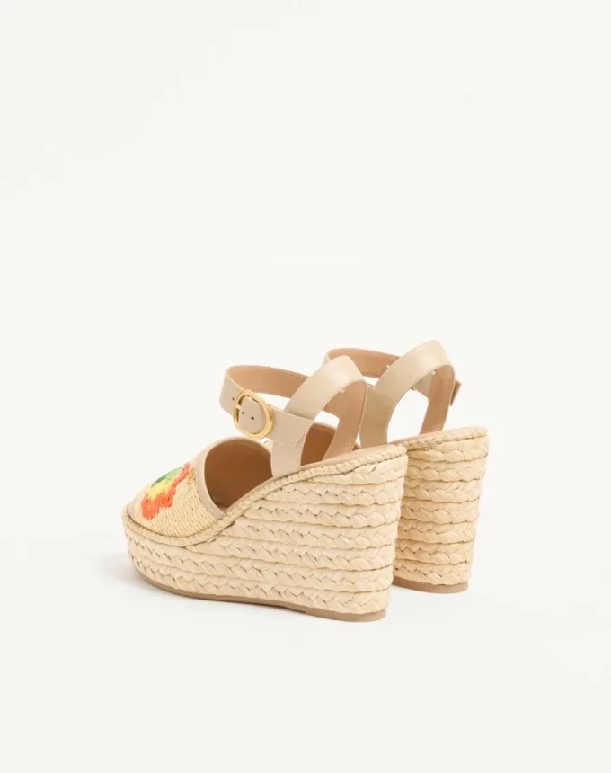 Sandalias de cuña de rafia Bribri con bordado floral de 115 mm Sandalias de cuña de rafia Bribri con bordado floral de 115 mm