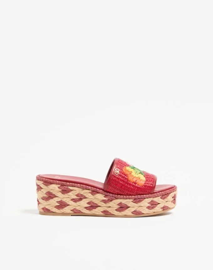Sandalias de cuña de rafia Bribri con bordado floral de 65 mm Sandalias de cuña de rafia Bribri con bordado floral de 65 mm