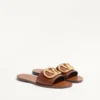 Sandalias deslizantes con el logotipo VLogo en piel de vacuno granulada con accesorio Sandalias deslizantes con el logotipo VLogo en piel de vacuno granulada con accesorio