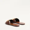 Sandalias deslizantes con el logotipo VLogo en piel de vacuno granulada con accesorio Sandalias deslizantes con el logotipo VLogo en piel de vacuno granulada con accesorio