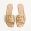 Sandalias deslizantes de piel metalizada con el logotipo VLogo y bordado Cornely