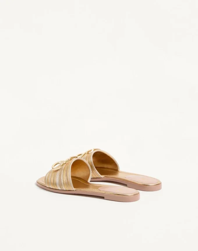 Sandalias deslizantes de piel metalizada con el logotipo VLogo y bordado Cornely
