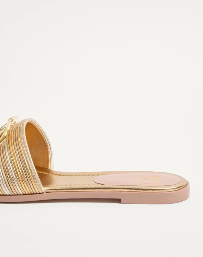 Sandalias deslizantes de piel metalizada con el logotipo VLogo y bordado Cornely