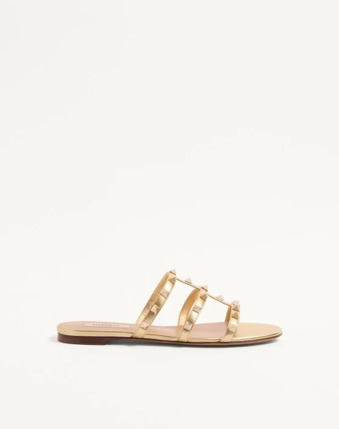 Sandalias Rockstud de napa laminada