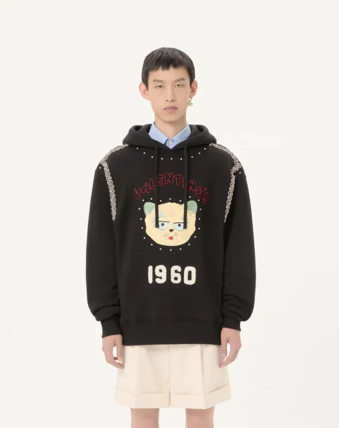 Sudadera con capucha de algodón con parche Le Chat De La Maison