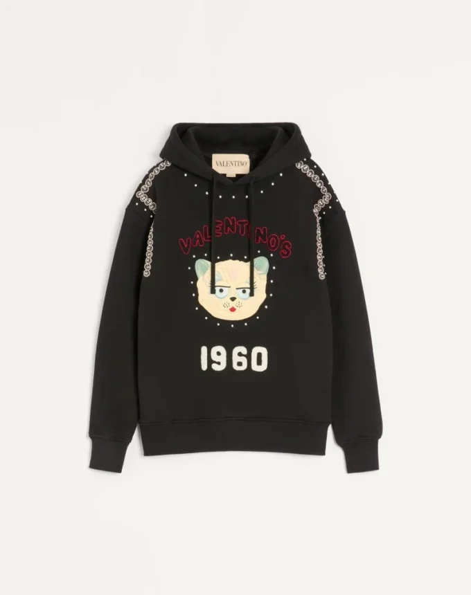 Sudadera con capucha de algodón con parche Le Chat De La Maison