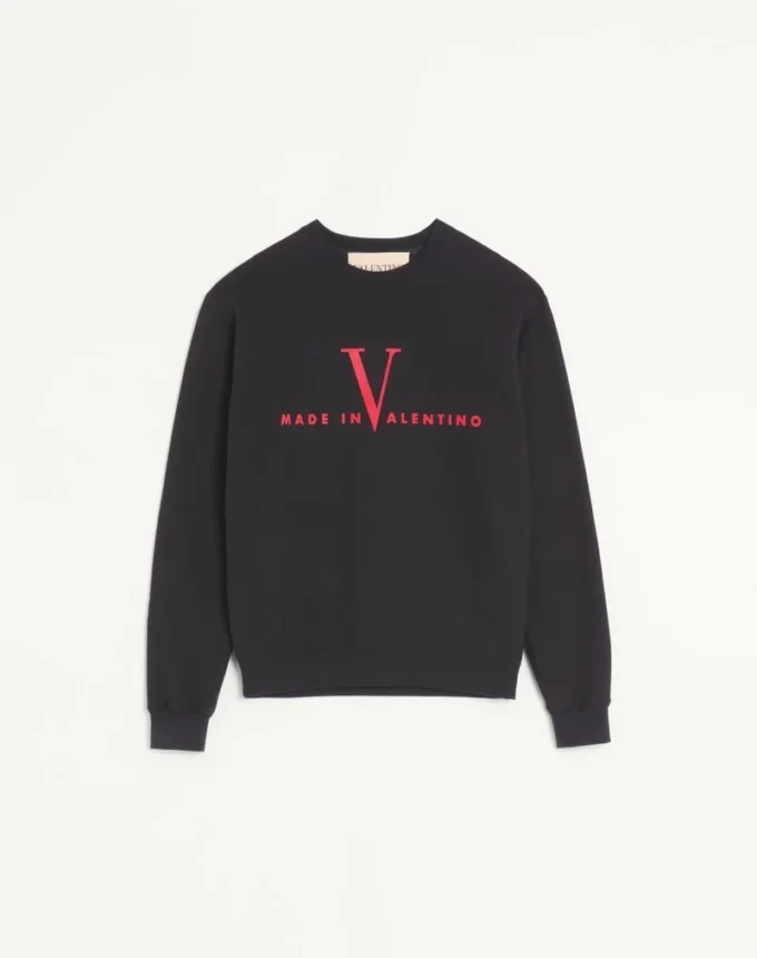 Sudadera de algodón con cuello redondo y estampado «Made In Valentino» de Valentino Sudadera de algodón con cuello redondo y estampado «Made In Valentino» de Valentino
