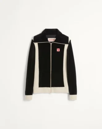 Sudadera de cuello alto de chenilla con cremallera y parche Chez Valentino Sudadera de cuello alto de chenilla con cremallera y parche Chez Valentino