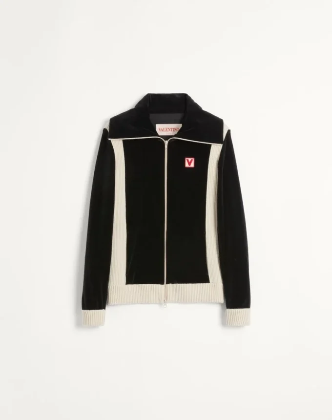 Sudadera de cuello alto de chenilla con cremallera y parche Chez Valentino