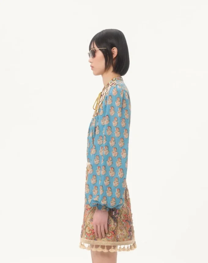 Top de algodón y lurex con estampado bordado Petales D’Amour Top de algodón y lurex con estampado bordado Petales D’Amour
