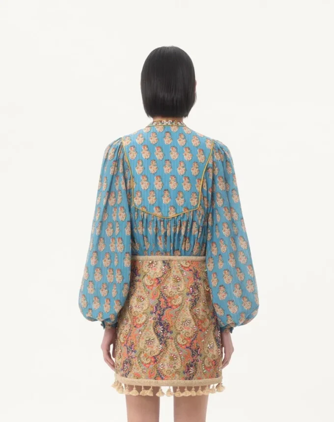 Top de algodón y lurex con estampado bordado Petales D’Amour Top de algodón y lurex con estampado bordado Petales D’Amour