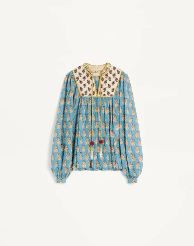 Top de algodón y lurex con estampado bordado Petales D’Amour Top de algodón y lurex con estampado bordado Petales D’Amour