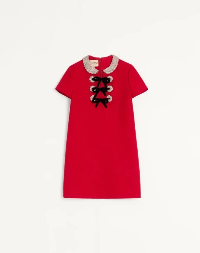 Vestido corto de crepé bordado Couture