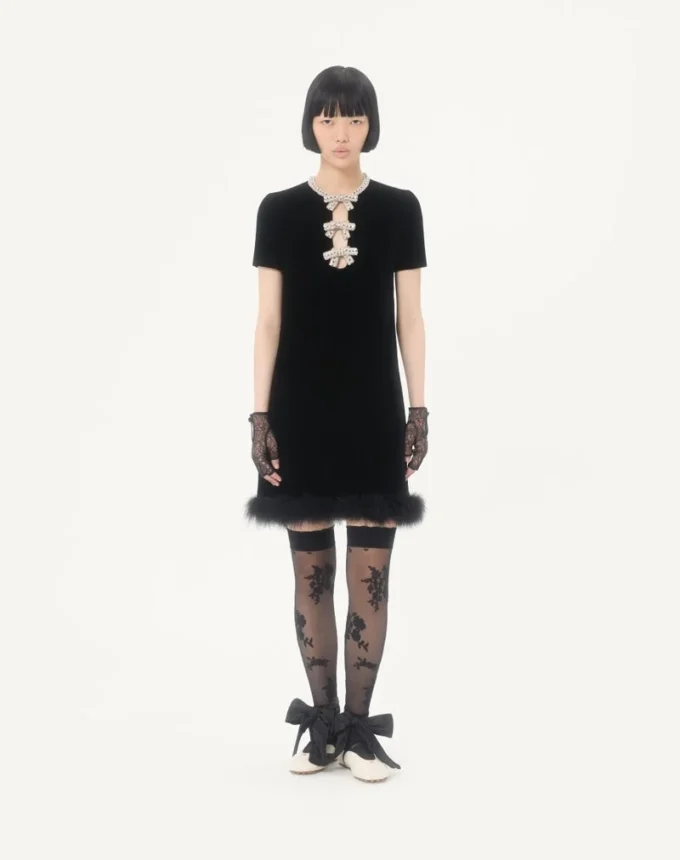 Vestido corto de terciopelo sablé bordado