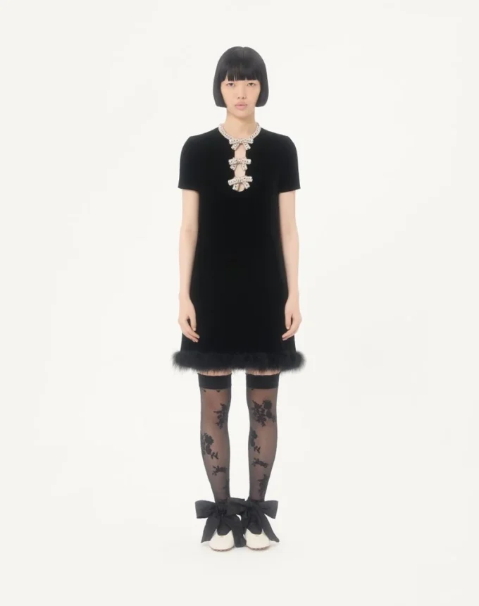 Vestido corto de terciopelo sablé bordado