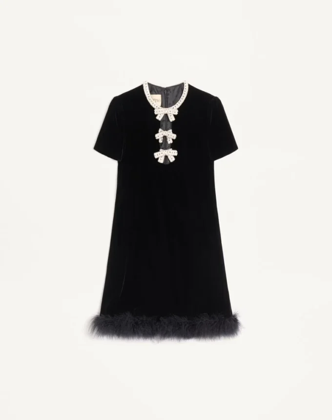 Vestido corto de terciopelo sablé bordado