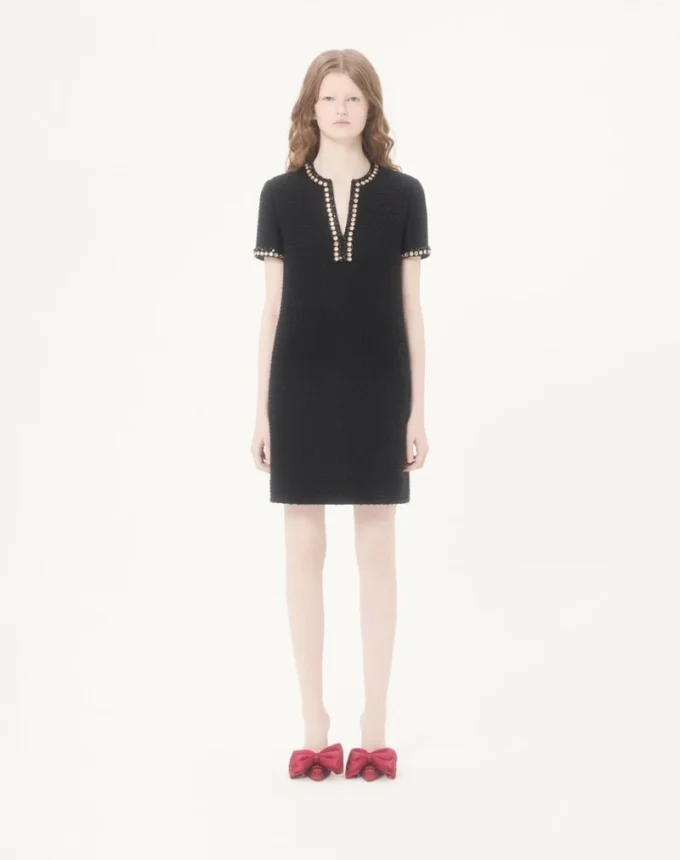 Vestido corto de tweed Canestrello bordado Vestido corto de tweed Canestrello bordado