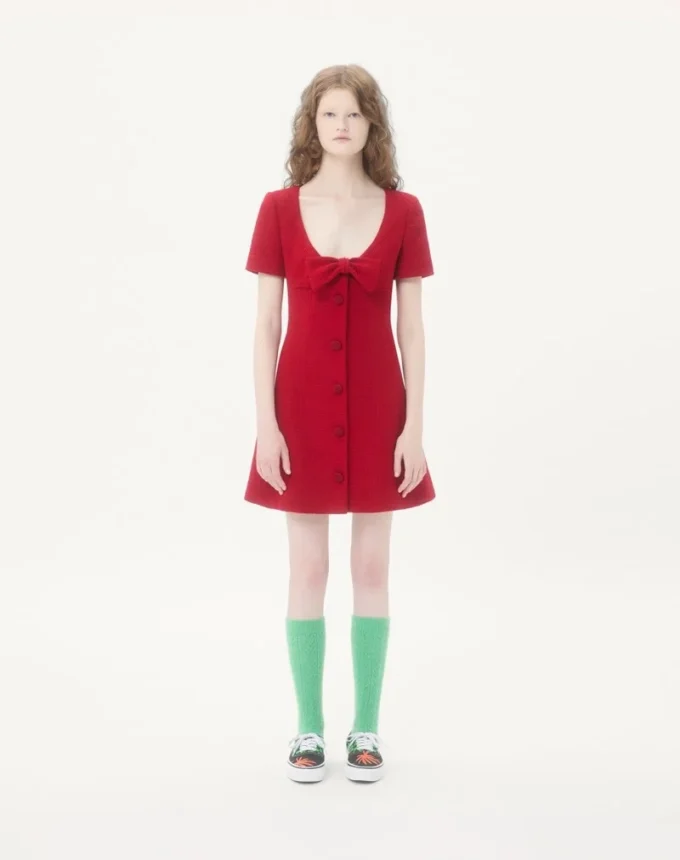 Vestido corto de tweed de lana liso Vestido corto de tweed de lana liso
