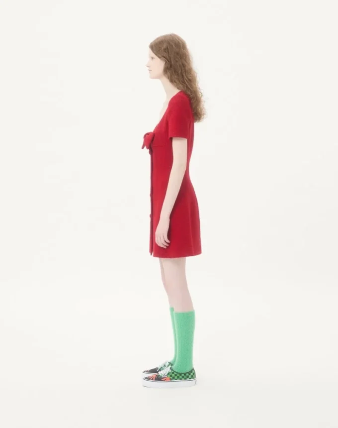 Vestido corto de tweed de lana liso Vestido corto de tweed de lana liso
