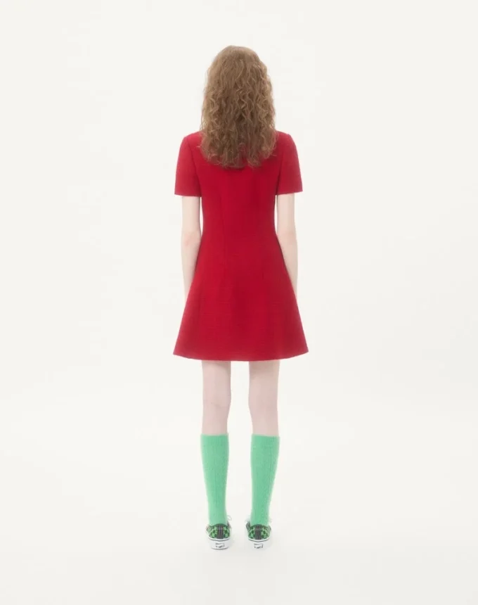 Vestido corto de tweed de lana liso Vestido corto de tweed de lana liso