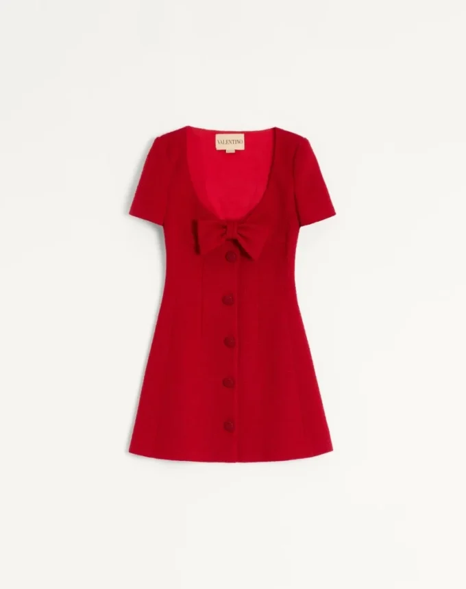 Vestido corto de tweed de lana liso Vestido corto de tweed de lana liso