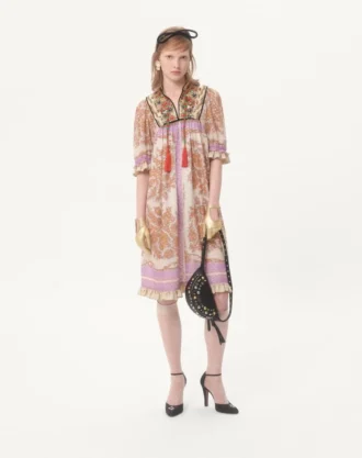 Vestido de georgette lurex con estampado Voyage Imaginaire