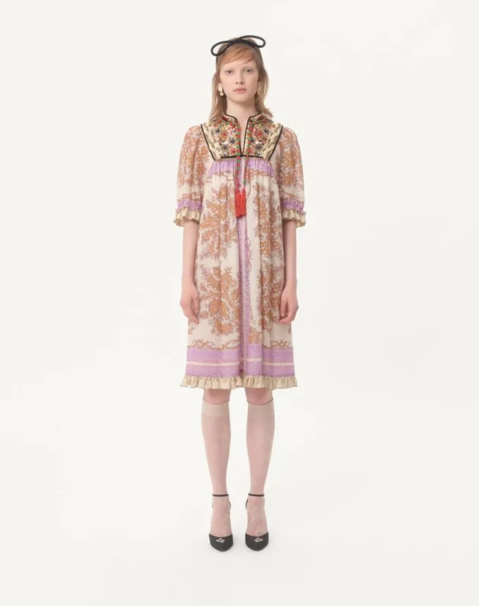Vestido de georgette lurex con estampado Voyage Imaginaire Vestido de georgette lurex con estampado Voyage Imaginaire