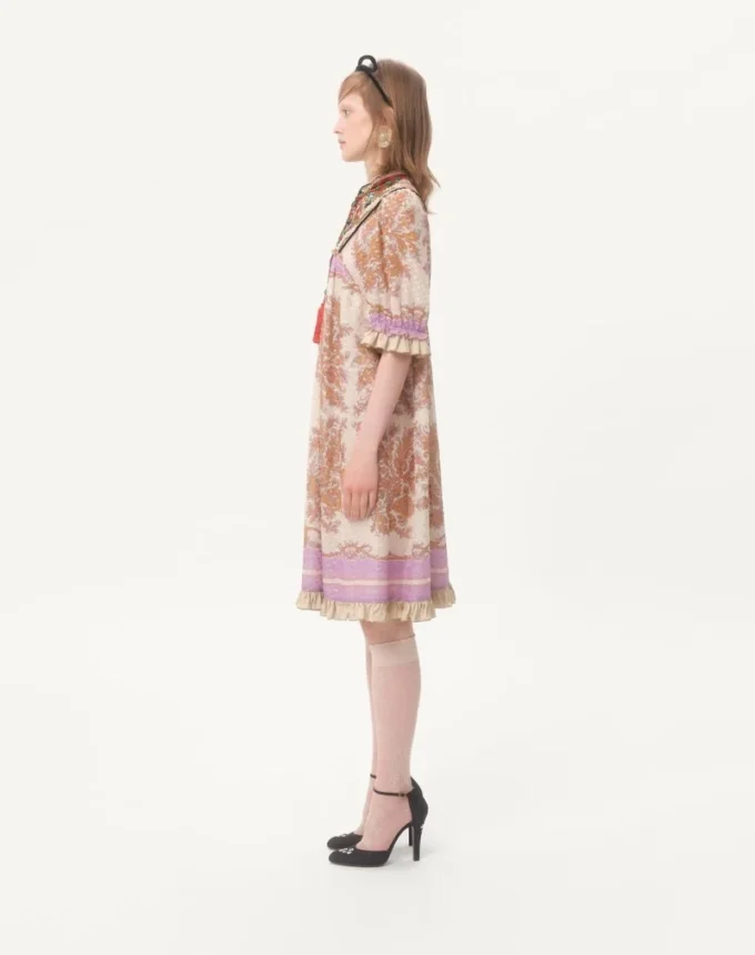 Vestido de georgette lurex con estampado Voyage Imaginaire Vestido de georgette lurex con estampado Voyage Imaginaire