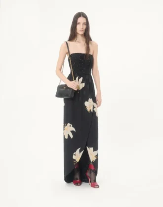 Vestido largo en crepé de China jacquard Apres L’Hiver Lilium