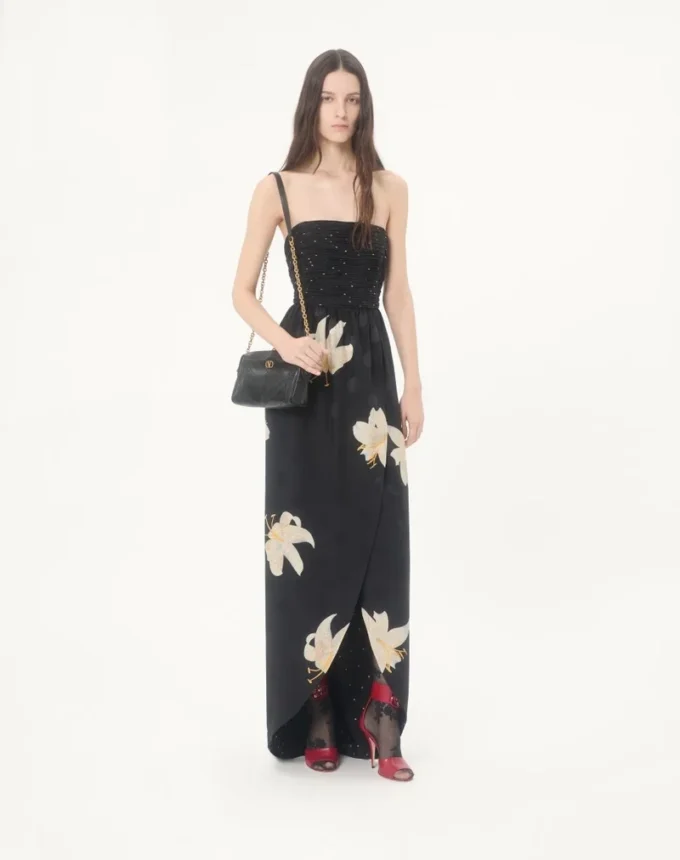 Vestido largo en crepé de China jacquard Apres L’Hiver Lilium Vestido largo en crepé de China jacquard Apres L’Hiver Lilium