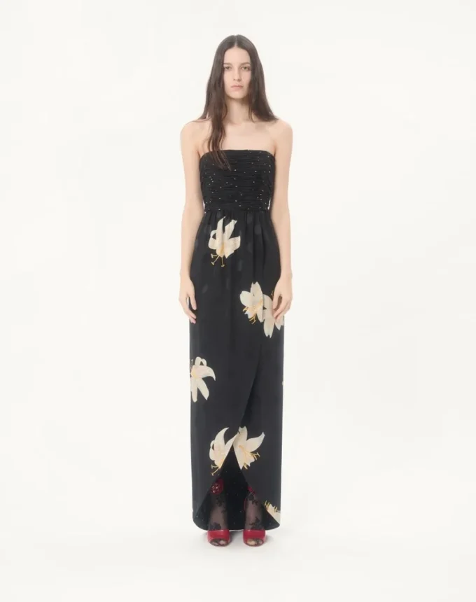 Vestido largo en crepé de China jacquard Apres L’Hiver Lilium Vestido largo en crepé de China jacquard Apres L’Hiver Lilium