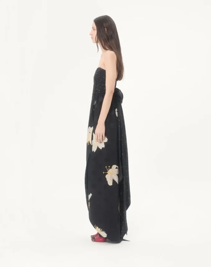 Vestido largo en crepé de China jacquard Apres L’Hiver Lilium Vestido largo en crepé de China jacquard Apres L’Hiver Lilium