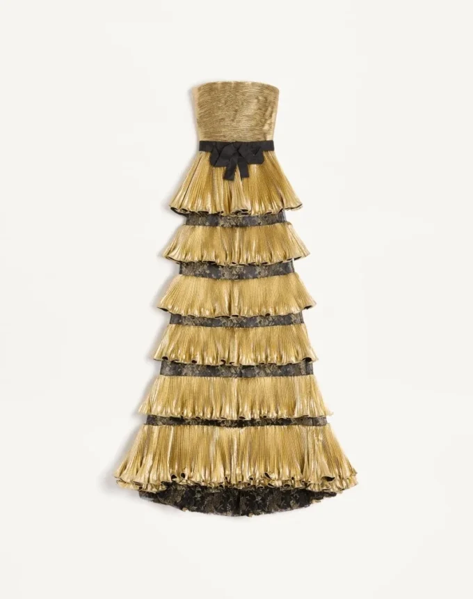 Vestido largo en jacquard reps lamé